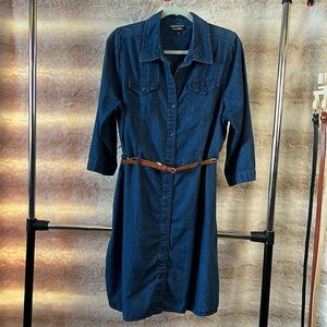 Allison Brittney Blue Shirt Dress with Notched Collar